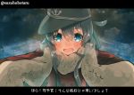  1girl akatsuki_(kantai_collection) alternate_costume anchor_symbol black_hair blue_eyes blush coat cold commentary_request flat_cap hat interacting_with_viewer kantai_collection long_hair looking_at_viewer open_mouth outdoors scarf smile suzuho_hotaru translation_request 