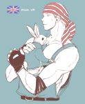  1boy bandana billy_kane english_flag fatal_fury fingerless_gloves flag gloves male_focus muscle pet rabbit short_hair snk solo the_king_of_fighters yk 