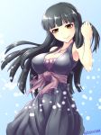  1girl black_hair breasts brown_eyes dress idolmaster idolmaster_cinderella_girls kurokawa_chiaki large_breasts long_hair smile solo teirettei 