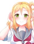  blonde_hair blush green_eyes hair_ring love_live!_sunshine!! ohara_mari seifuku short_hair smile 