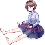  1girl barefoot brown_eyes brown_hair hairband long_sleeves shirt short_hair sitting skirt solo touhou tsukumo_yatsuhashi uranaishi_(miraura) 