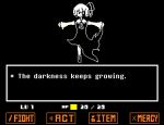  1girl animated animated_gif commentary darkness dress english facing_viewer hair_ribbon no_nose outstretched_arms ribbon rumia shaded_face smile solo touhou uchisukui undertale 