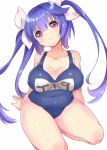  1girl blue_hair hair_ribbon i-19_(kantai_collection) ichihaya kantai_collection long_hair red_eyes ribbon smile solo swimsuit twintails 