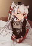  1girl amatsukaze_(kantai_collection) brown_eyes closed_eyes commentary_request dress kantai_collection long_hair magicxiang rensouhou-kun sailor_dress silver_hair smile two_side_up 
