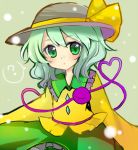  1girl ? bow green_eyes green_hair hat hat_bow heart heart_of_string komeiji_koishi ruhika sash solo spoken_question_mark third_eye touhou 