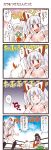  black_hair breasts cleavage comic dei_shirou ex-keine ex_keine fujiwara_no_mokou hair_ribbon highres horns houraisan_kaguya kamishirasawa_keine long_hair orenji_zerii red_eyes ribbon silver_hair suspenders touhou translated translation_request 