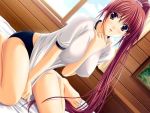  bed blush buruma erect_nipples game_cg gym_uniform long_hair ponytail redhead shirt_tug very_long_hair violet_eyes 