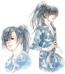  japanese_clothes male silver_hair simple_background tsubakien 