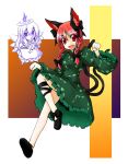  blush braid cat_ears cat_pose cat_tail eku fang highres kaenbyou_rin multiple_tails paw_pose red_eyes red_hair redhead tail touhou twin_braids zombie_fairy 
