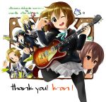  akiyama_mio band bangs bass_guitar black_eyes black_hair blonde_hair blunt_bangs brown_eyes brown_hair closed_eyes drum drum_set everyone eyebrows guitar hairband hime_cut hirasawa_yui instrument k-on! kani_miso keyboard keyboard_(instrument) kotobuki_tsumugi les_paul long_hair multiple_girls nakano_azusa open_mouth pantyhose plectrum romaji school_uniform short_hair skirt smile synthesizer tainaka_ritsu twintails wink 