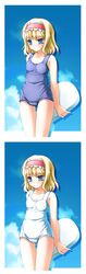  blonde_hair blue_eyes hairband highres one-piece_swimsuit school_swimsuit short_hair swimsuit takatsukasa_yue touhou white_school_swimsuit white_swimsuit 