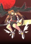  belt boots brown_hair cape cosplay fate_testarossa fate_testarossa_(cosplay) fingerless_gloves gloves highres ka2 long_hair mahou_shoujo_lyrical_nanoha mahou_shoujo_lyrical_nanoha_strikers red_eyes solo takamachi_nanoha twintails 