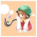  brown_hair butterfly cat_ears cat_tail chen earrings flower hat jewelry mito_tsubaki multiple_tails short_hair solo tail touhou 