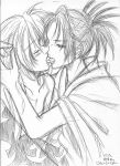  blush french_kiss japanese_clothes kiss male sketch tongue yaoi 