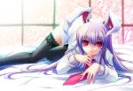  bunny_ears lace lace-trimmed_thighhighs long_hair necktie purple_hair rabbit_ears red_eyes reisen_udongein_inaba takatsukasa_yue thigh-highs thighhighs touhou 