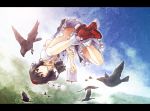  :/ akiyama_nenehisa bird black_hair crow flying geta hat letterboxed nanaeena notebook pom_pom_(clothes) red_eyes shameimaru_aya short_hair solo tengu-geta tokin_hat touhou upside-down 