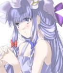  hair_ribbon hands haruichi hat long_hair patchouli_knowledge purple_eyes purple_hair ribbon touhou violet_eyes 
