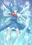  blue_hair cirno ice magic_circle muranisaki short_hair snowflakes spell_card spellcard touhou wings 