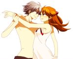  blue_eyes dress eye_contact long_hair nagisa_kaworu neon_genesis_evangelion orange_hair rebuild_of_evangelion red_eyes redhead shikinami_asuka_langley shirtless silver_hair souryuu_asuka_langley 