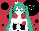  camisole crown flower green_eyes green_hair hair_ribbon hatsune_miku jewelry kochoko long_hair nail_polish necklace off_shoulder ribbon smile twintails very_long_hair vocaloid world_is_mine_(vocaloid) 