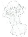  artist_request breasts caramelldansen closed_eyes dancing fang hair_ribbon large_breasts monochrome ribbon rumia short_hair sketch solo touhou 