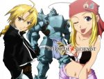  :p ;p armor bandana bandeau blonde_hair blue_eyes braid breasts cleavage earrings edward_elric fullmetal_alchemist gloves j-garakuta jewelry junkparts single_braid tongue tubetop unzipped wink winry_rockbell yellow_eyes 