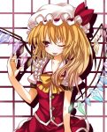  ;p blonde_hair flandre_scarlet hat ponytail red_eyes short_hair side_ponytail solo tatsuyoshi tongue touhou wings wink 