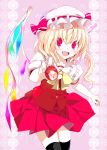  fang flandre_scarlet food fruit hat open_mouth red_eyes side_ponytail solo strawberry thigh-highs thighhighs touhou usotsukiya wings zettai_ryouiki 