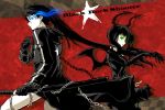  black_rock_shooter black_rock_shooter_(character) blue_eyes chain chains dead_master gloves glowing glowing_eyes green_eyes horns itou_(onsoku_tassha) wings 