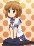  kanamemo nakamachi_kana school_uniform sitting solo thigh-highs thighhighs wariza zettai_ryouiki 