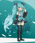  aqua_eyes aqua_hair detached_sleeves hatsune_miku headphones headset legs long_hair necktie skirt smile solo spring_onion thigh-highs thighhighs twintails ukke very_long_hair vocaloid zettai_ryouiki 