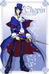  blue_hair character_name coat formal frederic_chopin full_body hat hige_(artist) hige_(yosemite) male sword title_drop top_hat trusty_bell 
