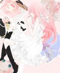  boots closed_eyes dress hime_cup hime_cut just_be_friends_(vocaloid) long_hair megurine_luka photo photo_(object) pink_hair pori red_string scarf school_uniform smile vocaloid white_dress 