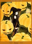  azumi_tohru black_hair broom green_eyes halloween hat jack-o'-lantern jack-o-lantern long_hair pumpkin witch witch_hat 