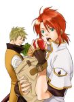  apple blonde_hair green_eyes luke_fon_fabre male namco open_mouth redhead simple_background tales_of_the_abyss wrong_direction 