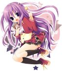  hair_ribbon kneehighs long_hair original purple_eyes purple_hair ribbon sazaki_ichiri school_uniform shoes skirt sneakers socks twintails violet_eyes wand 