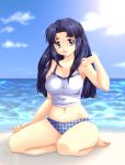  arisaka_chihiro asakura_ryouko beach bikini blue_eyes blue_hair kneeling long_hair suzumiya_haruhi_no_yuuutsu swimsuit 