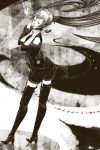  boots detached_sleeves hatsune_miku high_heels highres long_hair monochrome oga ogasa_shin sepia shoes solo thigh-highs thigh_boots thighhighs twintails vocaloid 