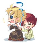  blonde_hair blue_eyes chibi closed_eyes dress fang formal pointing red_eyes suit takamura_masaya umineko_no_naku_koro_ni ushiromiya_battler 