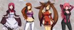 4girls :t absurdres baozi black_legwear blue_eyes breasts brown_hair character_request chinese_clothes cleavage crossover curtsey food guilty_gear hair_ring hidaka_aoi highres hisui juusou_kikou_dancouga_nova kuradoberi_jam large_breasts long_hair maid midriff multiple_girls navel pantyhose pink_hair redhead spike_wible tsukihime twintails very_long_hair violet_eyes