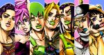  animal_ears araki_hirohiko_(style) bear_ears blonde_hair blue_eyes blue_hair blue_lipstick breasts choker cleavage column_lineup cream_starter_(stand) double_bun facial_mark fake_animal_ears foo_fighters green_eyes green_hair green_lipstick hairlocs hat hermes_costello higashikata_daiya hood hot_pants_(sbr) jojo_no_kimyou_na_bouken jojolion kuujou_jolyne lipstick makeup metamin_(memethah) multicolored_hair orange_eyes overalls pink_hair pink_lipstick purple_hair school_uniform serafuku short_hair stand_(jojo) steel_ball_run trish_una turtleneck two-tone_hair yamagishi_yukako 