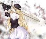  1girl blonde_hair blue_eyes brunhild_eiktobel gloves huge_weapon shin_(highest1192) solo sword teeth to_aru_majutsu_no_index to_aru_majutsu_no_index:_new_testament weapon 