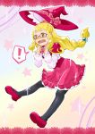  ! 1girl black_legwear blush bow braid brown_eyes drill_hair emily_(mahou_girls_precure!) glasses hair_bow hat highres long_hair mahou_girls_precure! mary_janes open_mouth pantyhose precure shoes single_braid skirt solo tears twin_drills wavy_mouth witch_hat 