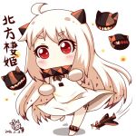  1girl ahoge airplane anklet artist_name barefoot chabo_(d816092c) chibi horns jewelry kantai_collection long_hair mittens northern_ocean_hime pale_skin panties red_eyes shinkaisei-kan side-tie_panties signature solo underwear white_hair 