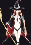  1girl artist_request ass_visible_through_thighs between_breasts blonde_hair breasts cape cleavage eyepatch green_eyes groin hat long_hair looking_at_viewer navel othinus solo staff standing thigh_gap to_aru_majutsu_no_index very_long_hair witch_hat 