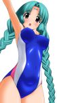  1girl absurdres aqua_hair braid canal_vorfeed competition_swimsuit dutch_angle highres long_hair lost_universe one-piece_swimsuit solo sugimura_tomokazu swimsuit twin_braids twintails violet_eyes 