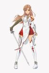  1girl armor armored_dress artist_request asuna_(sao) blonde_hair elbow_gloves embellished_costume female gloves highres long_hair skirt solo sword sword_art_online thigh-highs weapon white_background yellow_eyes 