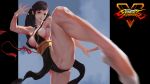  1girl absurdres alternate_costume alternate_hair_length alternate_hairstyle bare_legs bracelet breasts brown_hair chun-li cleavage copyright_name flats grandialee hair_down highres jewelry kicking long_hair motion_blur no_bra revision sideboob solo spiked_bracelet spikes street_fighter street_fighter_v thighs 