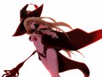  1girl between_breasts blonde_hair bloody_moon breasts cape glowing glowing_eye othinus polearm solo to_aru_majutsu_no_index weapon white_background 