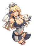  1girl blonde_hair blue_eyes breasts cleavage garter_straps gloves grin headgear iowa_(kantai_collection) kantai_collection large_breasts long_hair looking_at_viewer miniskirt pinakes skirt smile solo star star-shaped_pupils symbol-shaped_pupils thigh-highs 